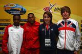 Tirunesh Dibaba (ETH), Zersenay Tadese (ERI), Emily Pidgeon (GBR) and David Forrester (GBR) at the IAAF press conference in Edinburgh. (Getty Images)