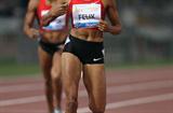 Allyson Felix crosses the line in the 400m in Rome