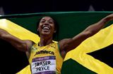 Shelly-Ann Fraser-Pryce of Jamaica celebrates winning the gold in the Women's 100m Final on Day 8 of the London 2012 Olympic Games at Olympic Stadium on August 4, 2012 (Getty Images)