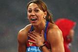 Mariya Abakumova (RUS) looks with surprise and delight at her 70.78m release in Beijing (Getty Images)