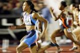 Marion Jones in action in the Women's 100m World Cup race (Getty Images)
