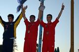 The junior men's podium at the 2011 World Mountain Running Championships in Tirana: Saul Padua Rodriquez (COL), Adem Karagoz (TUR) and Murat Orak (TUR) (Nancy Hobbs)