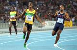 Yohan Blake celebrates winning the men's 100m final in Daegu (Getty Images)