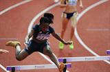 Amber Bryant-Brock of The United States in the Girls 400m Hurdles qualifying at the 2010 Youth Olympic Games in Singapore (XINHUA/ SYOGOC-Pool/ Liu Jie)