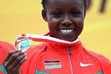 Mercy Cherono of Kenya celebrates her World Junior cross country gold medal in Bydgoszcz (Getty Images)