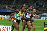 Veronica Campbell-Brown of Jamaica wins the women's 200 metres final ahead of Carmelita Jeter and Allyson Felix of the USA (Getty Images)