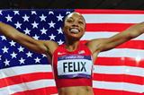 Allyson Felix of the United States is enjoying being gold  and Olympic champion after winning the Women's 200m Final on Day 12 of the London 2012 Olympic Games at Olympic Stadium on August 8, 2012 (Getty Images)