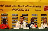 From left to right Linet Masai, Katarzyna Kowalska, Mo Farah and Shalane Flanagan at the IAAF Press Conference in Bydgoszcz (Getty Images)