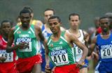 Kenenisa Bekele (410)  leads the field in the men's short race - Gebremariam is to his left (Getty Images)