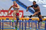 Trinity Wilson of the USA on her way to winning gold in the Girls' 100m Hurdles (Getty Images)