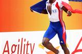 An agile Teddy Tamgho of France celebrates his new World indoor record in the Men's Triple Jump with lap of honour (Getty Images)