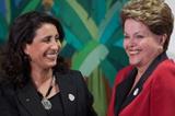(l to r) Nawal El Moutawakel and Dilma Rousseff (c)