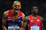 Felix Sanchez of Dominican Republic celebrates after winning the gold medal in the Men's 400m Hurdles final on Day 10 of the London 2012 Olympic Games on 6 August 2012 (Getty Images)