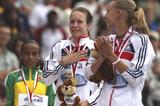 Stephanie Twell of GBR is overcome with emotion during the medal presentation (Getty Images)