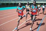 Kenyans Mercy Chepwogen (51) and Edna Chepkemoi and Ugandan Stella Chesang (middle) lead the women's 3000m field during the EAAR Youth Championships at Mandela Stadium, Kampala (Daniel Senfuma)