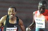 Teenager Mohammed Aman (left) halts David Rudisha's 800m win streak in rainy Milan (Giancarlo Colombo)