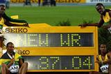 Nesta Carter, Michael Frater, Yohan Blake and Usain Bolt of Jamaica celebrate victory and a new world record in the men's 4x100 metres relay final (Getty Images)