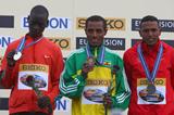 Leonard Patrick Komon (l) sharing the podium with Kenenisa Bekele and Zersenay Tadese (Getty Images)