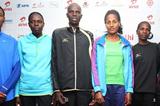 Ahead of the 2012 Delhi Half Marathon, from left: Lelisa Desisa, Helah Kiprop, Ezekiel Chebii, Aselefech Mergia, Helalia Johannes and Caroline Kilel (Organisers)