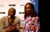 Veronica Campbell Brown with singer, songwriter and producer Wyclef Jean in New York