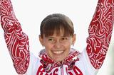 Gold medalist Elena Lashmanova of Russia attends the medal ceremony of the Women's 20km Walk in London on 11 August 2012 (Getty Images)