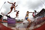 Competition in the girls 2000m steeplechase qualification at Youth Olympic Games (XINHUA / SYOGOC-Pool/ Meng Yongmin)