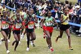 Tirunesh Dibaba (76) runs next to Tanzania's early race leader Pascalina Bombo (225), and three Kenyans the best of whom Wambui finished 8th (Getty Images)