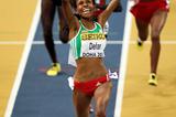 Meseret Defar of Ethiopia celebrates winning the gold medal in the 3000m (Getty Images)