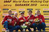 The men's Russian team victorious in Saransk: Sergey Kirdyapkin, Igor Erokhin, Sergey Bakulin, Mikhail Ryzhov and Ivan Noskov (Getty Images)