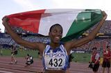 Long Jump Final - Fiona May with Flag (Getty Images)