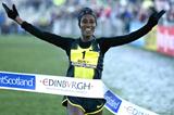 All smiles - third Edinburgh victory for Gelete Burka (Mark Shearman)