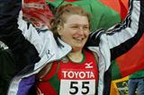 Nadezhsa Ostapchuk of Belarus celebrates winning gold in the women's Shot Put (Getty Images)