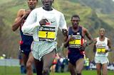 Kipchoge on his way to victory in the 2005 Edinburgh xc (Mark Shearman)