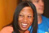 Allyson Felix at the pre-meet press conference in Thessaoloniki