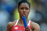 Carmelita Jeter anchors the 4x100 Relay squad at Penn (Kirby Lee)