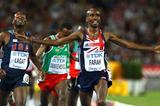 Mohamed Farah of Great Britain celebrates as he crosses the finish line ahead of Bernard Lagat of the USA to claim victory in the men's 5000 metres final  (Getty Images)