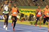 Yohan Blake (r) en route to victory over Usain Bolt in the Jamaican trials 200m (Anthony Foster)